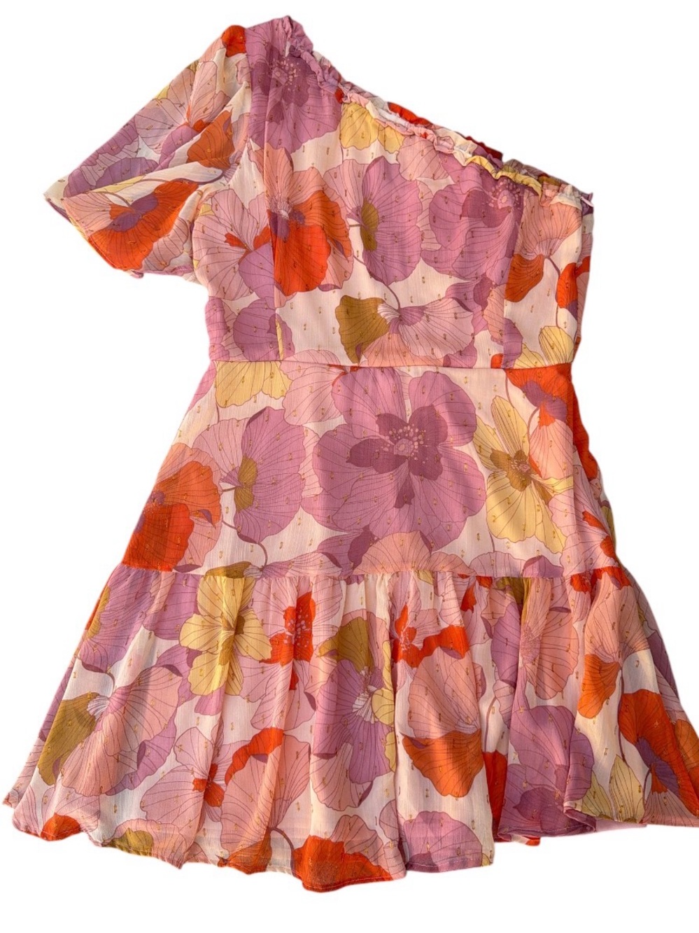 Taylor One-Shoulder Floral Mini Dress in Pink, Orange, Yellow - Picture 3 of 6